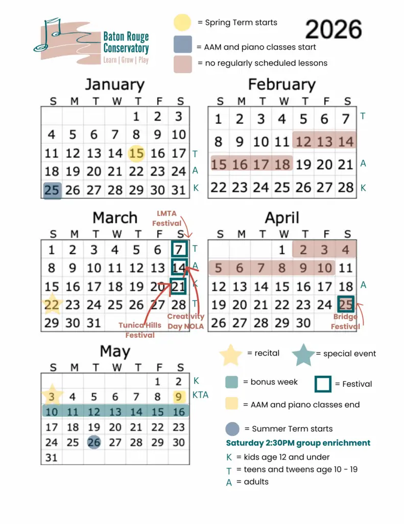 BRConservatory Calendar Spring 2026